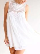 Romwe Lace Embroidered Hollow Out White Trapeze Dress