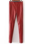 Romwe Red Zipper Cuff Seam Pu Pants