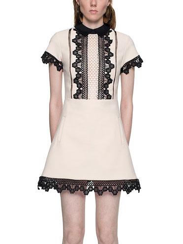 Romwe Apricot Contrast Collar Lace Embellished Dress