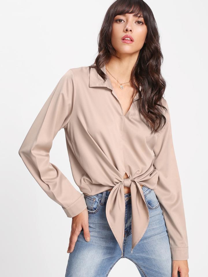 Romwe Knot Hem Shirt
