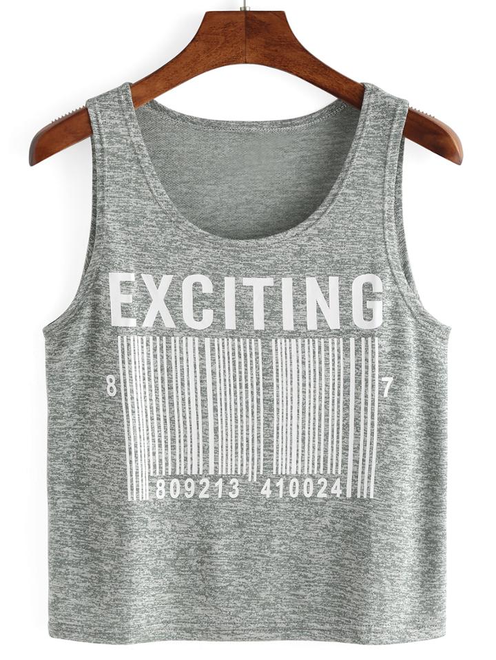 Romwe Barcode Print Tank Top