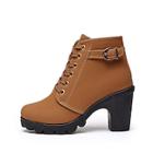 Romwe Buckle Decor Lace-up Ankle Boots