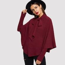 Romwe Tie Neck Rib-knit Cape Coat