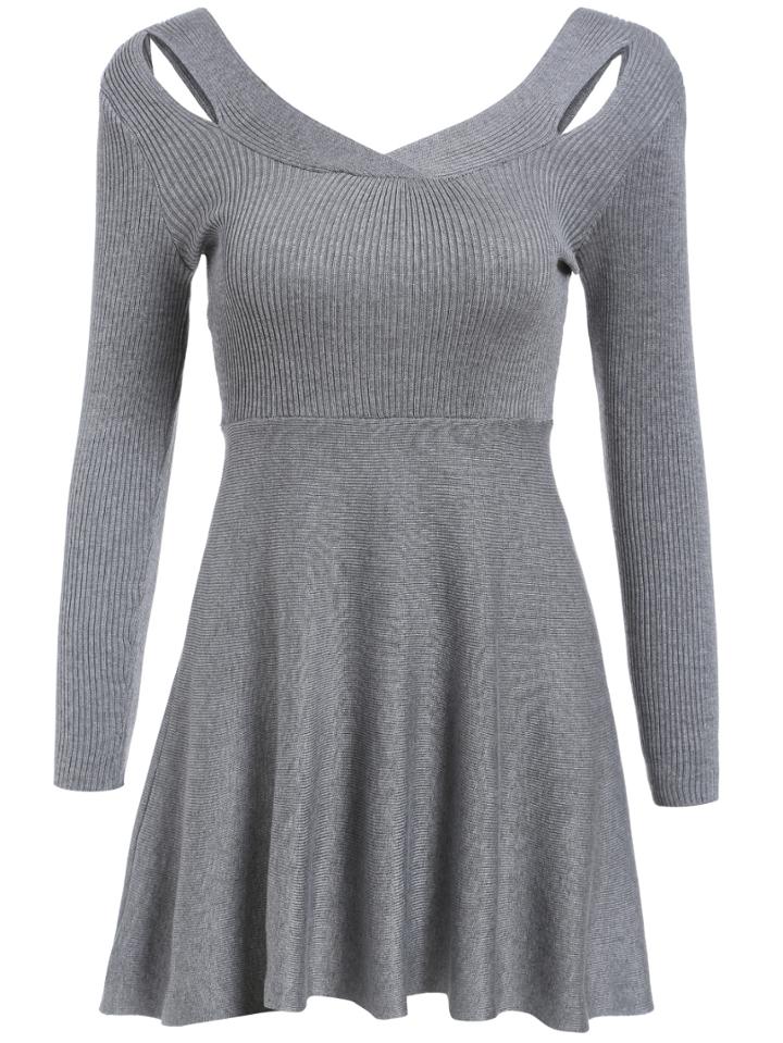 Romwe V Neck Hollow A-line Dress