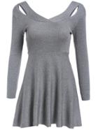 Romwe V Neck Hollow A-line Dress