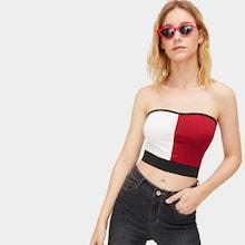 Romwe Cut And Sew Bandeau Top