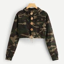 Romwe Camo Print Single Breasted Denim Jacket