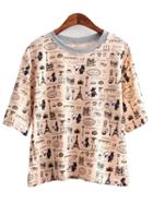 Romwe Rabbit Print Pink T-shirt