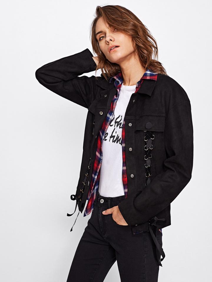 Romwe Grommet Lace Up Jacket