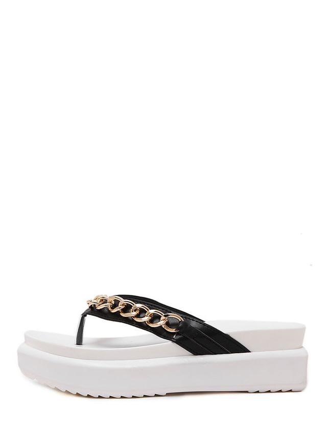Romwe Square Toe Metal Chain Flatform Flip Wedges