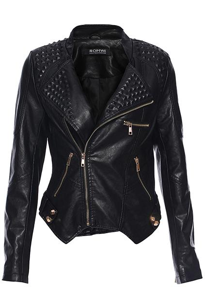 Romwe Rivet Embellished Pu Jacket
