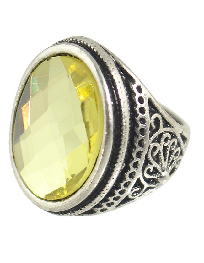 Romwe Yellow Big Single Stone Ring