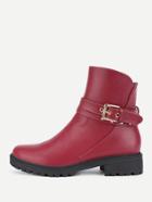 Romwe Buckle Decorated Round Toe Boots