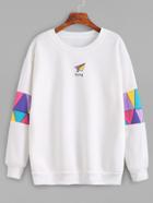 Romwe White Patchwork Print Sweatshirt