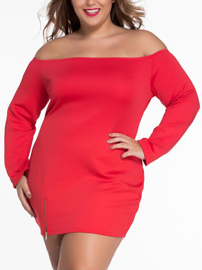 Romwe Red Off The Shoulder Zip Embellished Dress