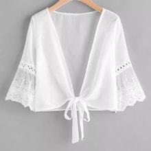 Romwe Plus Contrast Lace Knot Hem Blouse