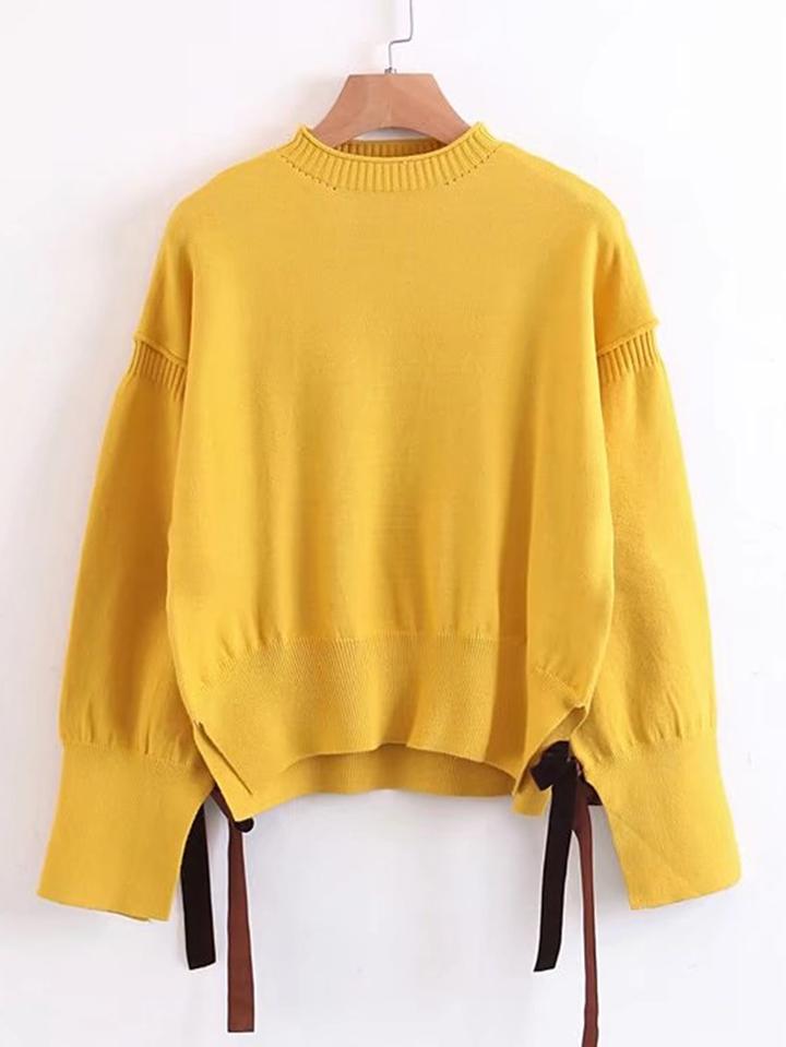 Romwe Drop Shoulder Seam Bow Tie Detail Sweater