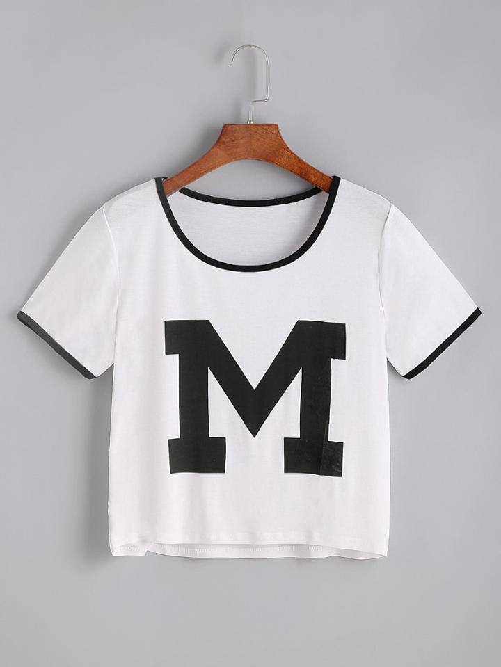 Romwe Letter Print Ringer T-shirt