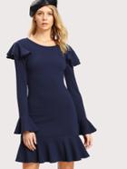 Romwe Ruffle Cuff And Hem Ribbed Knit Dress