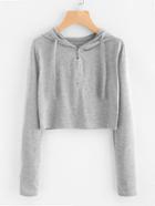 Romwe Hooded Zipper Up Marled Crop Tee