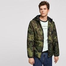 Romwe Guys Zip Up Camo Print Hoodie Jacket