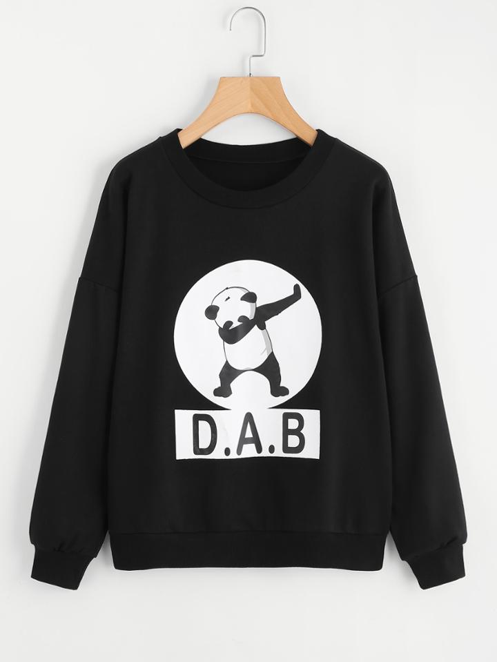 Romwe Drop Shoulder Panda Print Sweatshirt