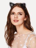 Romwe Bow Detail Headband With Lace Cat Ear