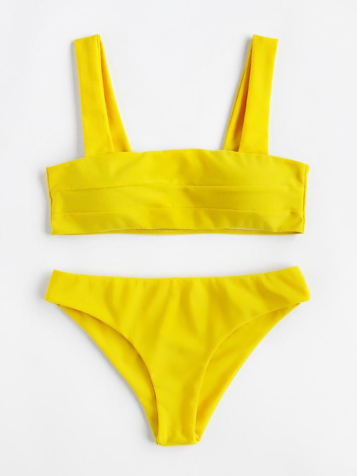Romwe Wide Strap High Leg Bikini Set