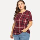 Romwe Plus Elastic Waist Plaid T-shirt