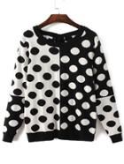 Romwe Black White Polka Dot Pattern Tied Back Knitwear