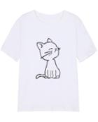 Romwe Round Neck Cat Print Loose T-shirt