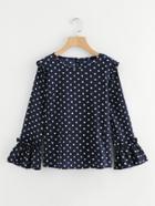 Romwe Frill Trim Polka Dot Blouse