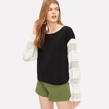 Romwe Contrast Lace Sleeve Two-tone Sweatshirt