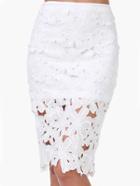 Romwe Floral Lace Crochet Pencil Skirt