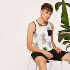 Romwe Guys Contrast Pocket Pineapple Print Tank Top