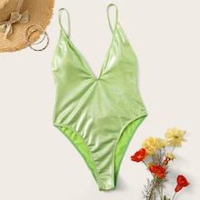 Romwe Thin Strap Backless Sparkle One Piece Swimsuit