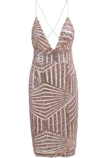 Romwe Spaghetti Strap Sequined Bodycon Dress