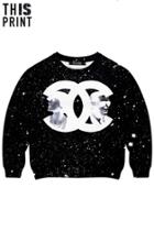 Romwe This Is Print Intellectual Double C Black Galaxy Sweatshirt