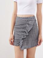 Romwe Ruched Frill Trim Staggered Gingham Skirt