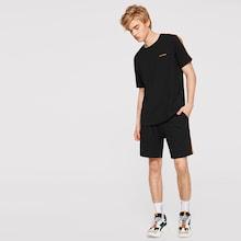 Romwe Guys Contrast Tape Side Tee & Shorts Set