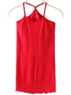 Romwe Spaghetti Strap Fungus Hem Red Cami Top