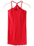 Romwe Spaghetti Strap Fungus Hem Red Cami Top