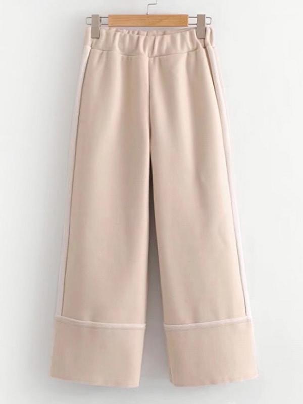 Romwe Contrast Tape Wide Leg Pants