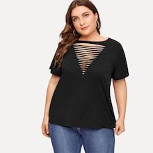 Romwe Plus Solid Cut Out Tee
