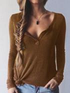 Romwe Khaki Long Sleeve Casual Knitwear