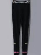 Romwe Elastic Waist Striped Letter Embroidered Black Leggings