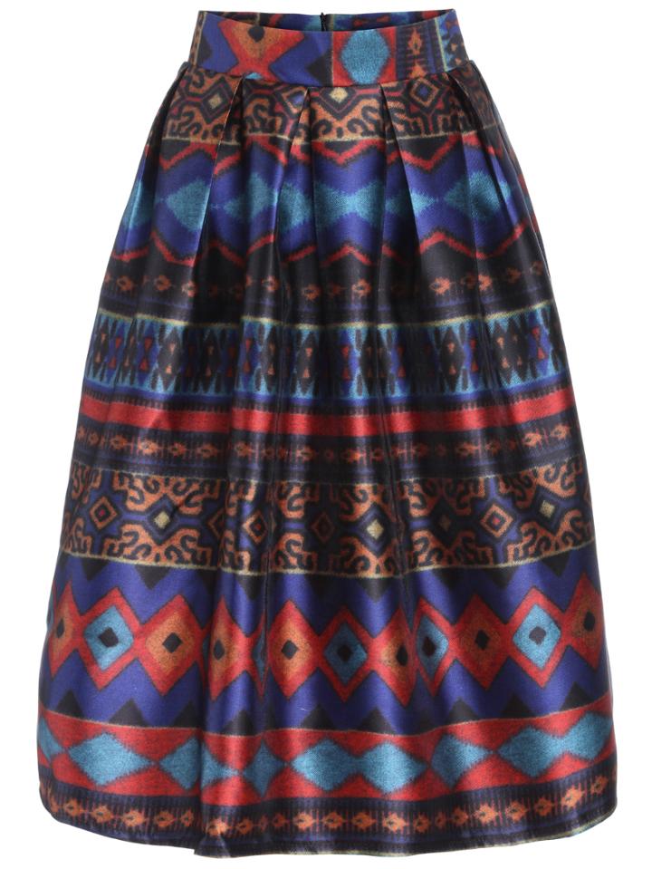 Romwe Tribal Print Flare Skirt