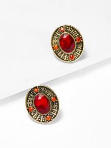 Romwe Contrast Rhinestone Round Stud Earrings