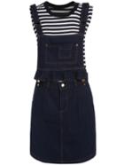 Romwe Sleeveless Striped Top With Strap Denim Skirt