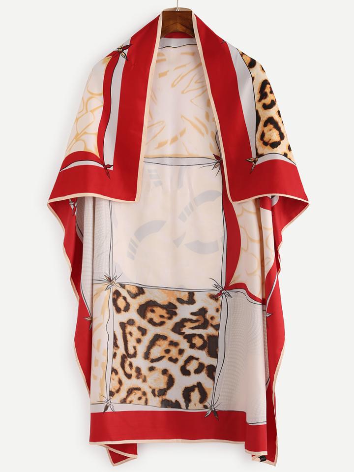 Romwe Red Leopard Print Square Scarf